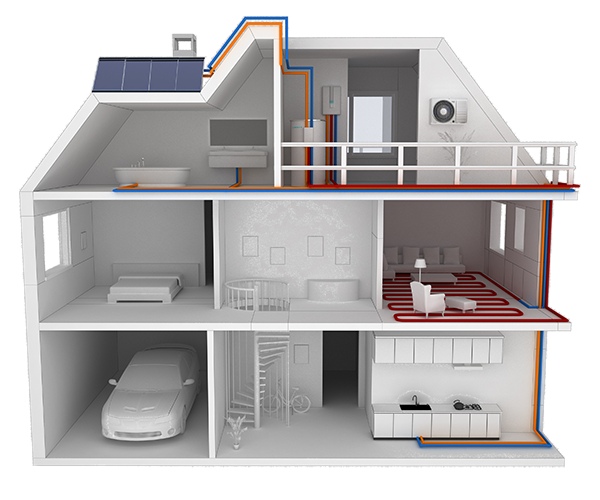 Diagrama de instalación do sistema de tanque solar con bobina de esmalte dual